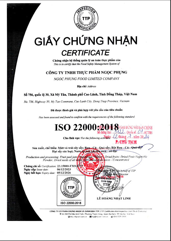 Giấy chứng nhận ISO 22000:2018