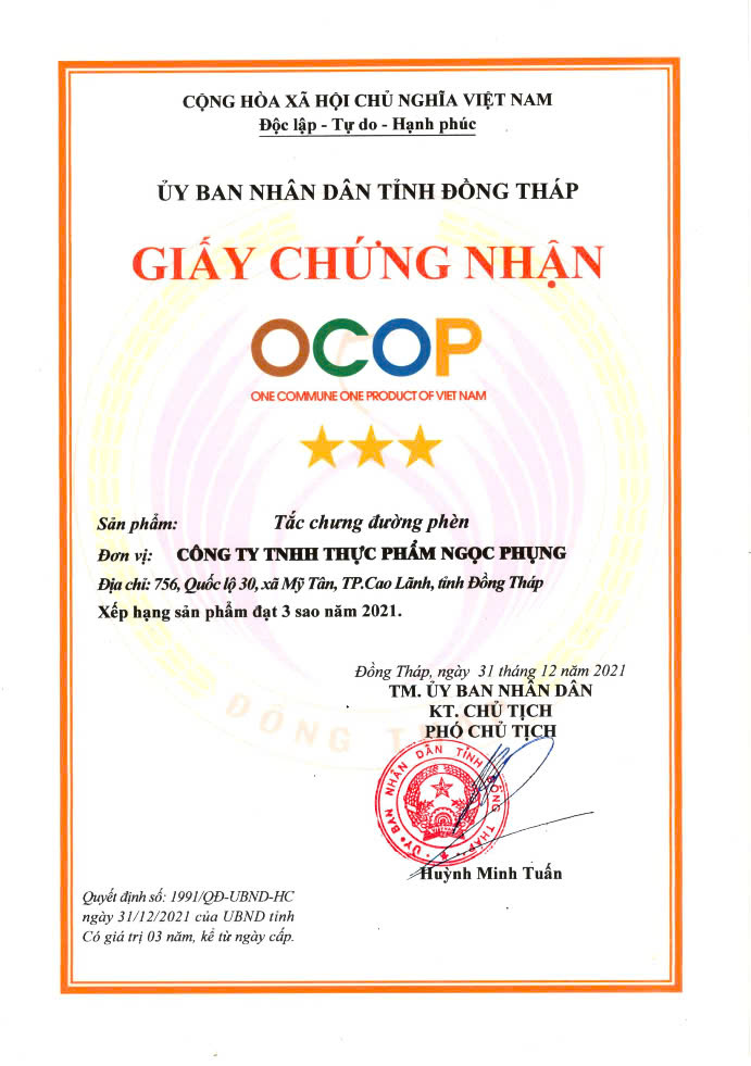 Giấy chứng nhận OCOP 3 sao